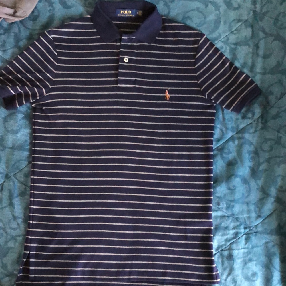 Navy polo w/grey stripes